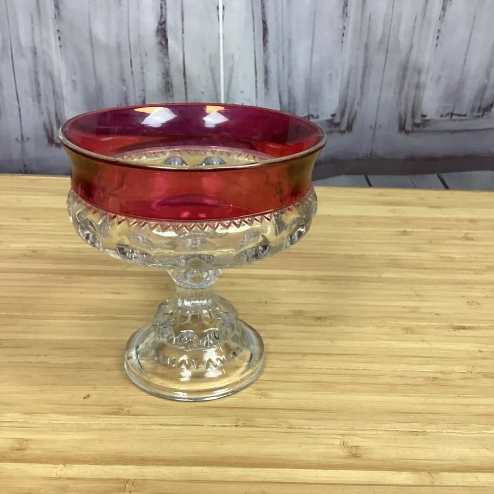 Vintage Indiana Glass Kings Crown Thumbprint Ruby Red Pedestal Compote